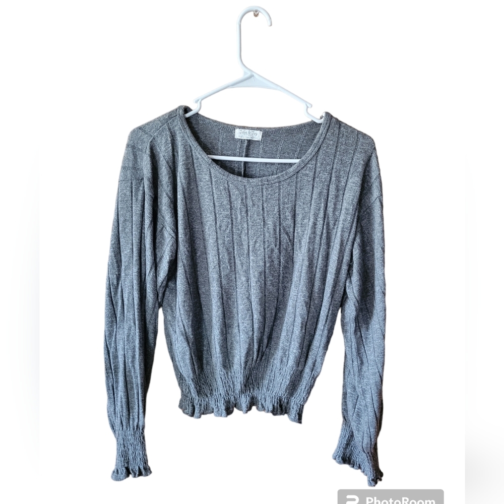 Jolie & joy boutique crop long sleeve balloon crop sweater grey loose medium